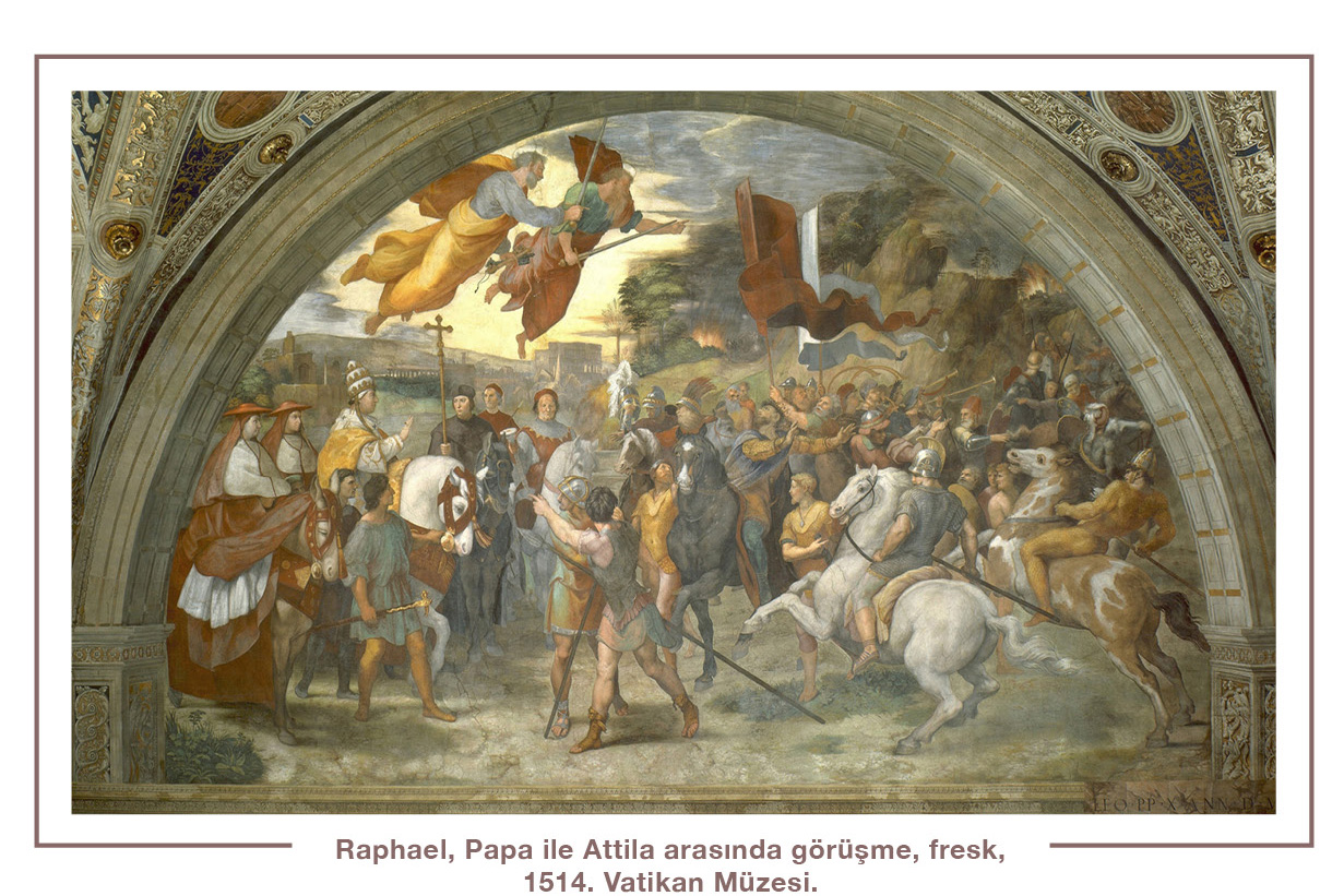 Raphael, Papa ile Attila arasında görüşme, fresk, 1514. Vatikan Müzesi.